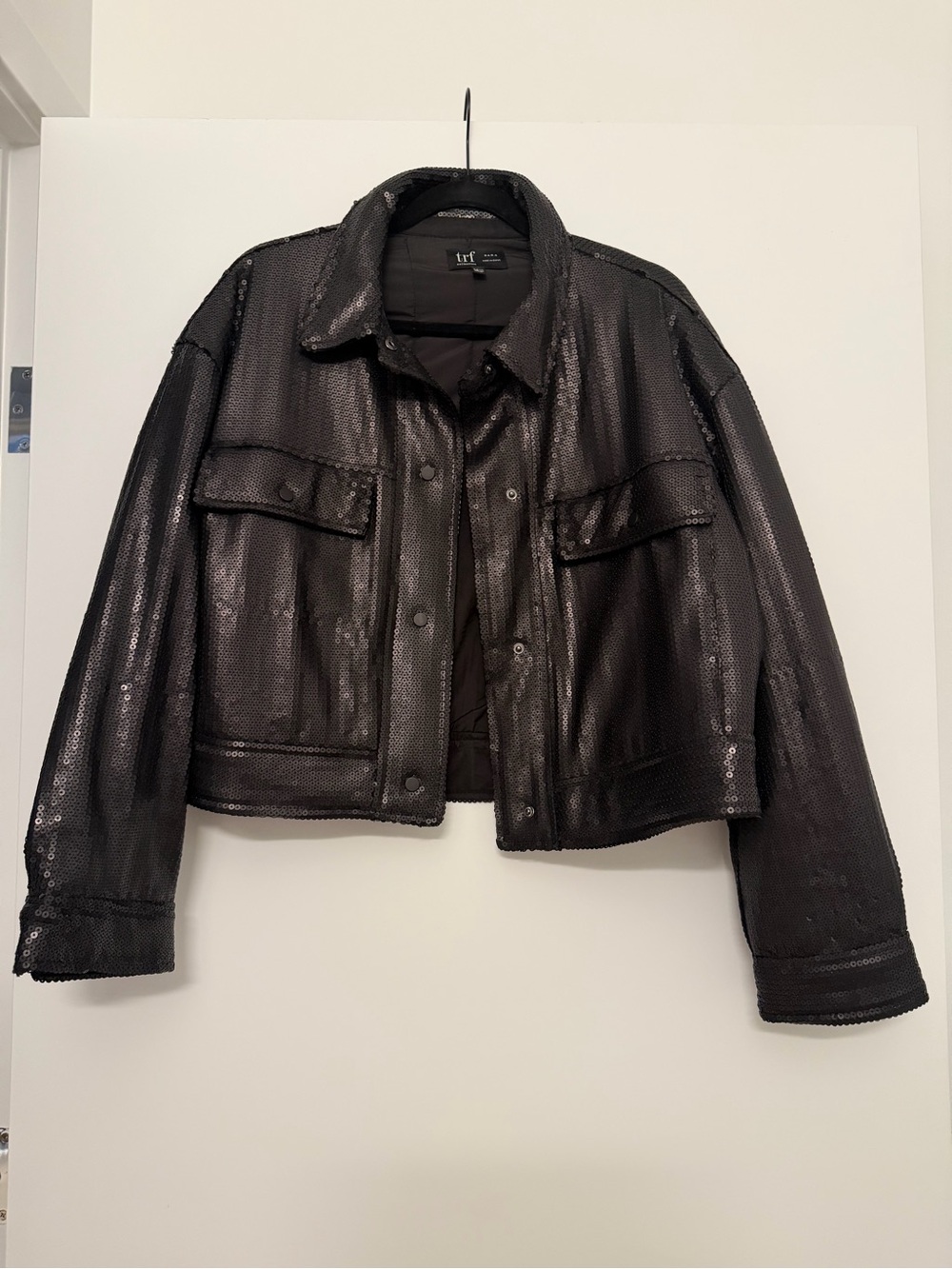 Zara Black Sequin Cropped Jacket